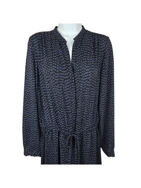 Hilary Radley Dress XS Long Sleeve Navy Blue Drawstring Drop Waist
